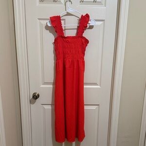 Orange Ruffled Strap Midi Dress